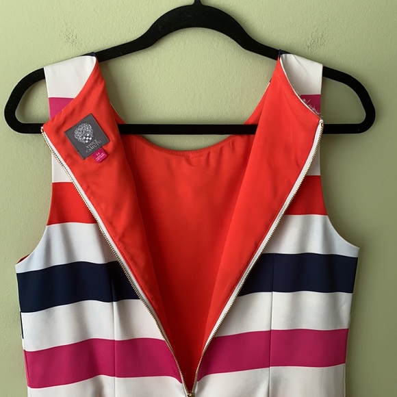 Vince Camuto Striped Sleeveless Gem Neckline Dress - Picture 7 of 7
